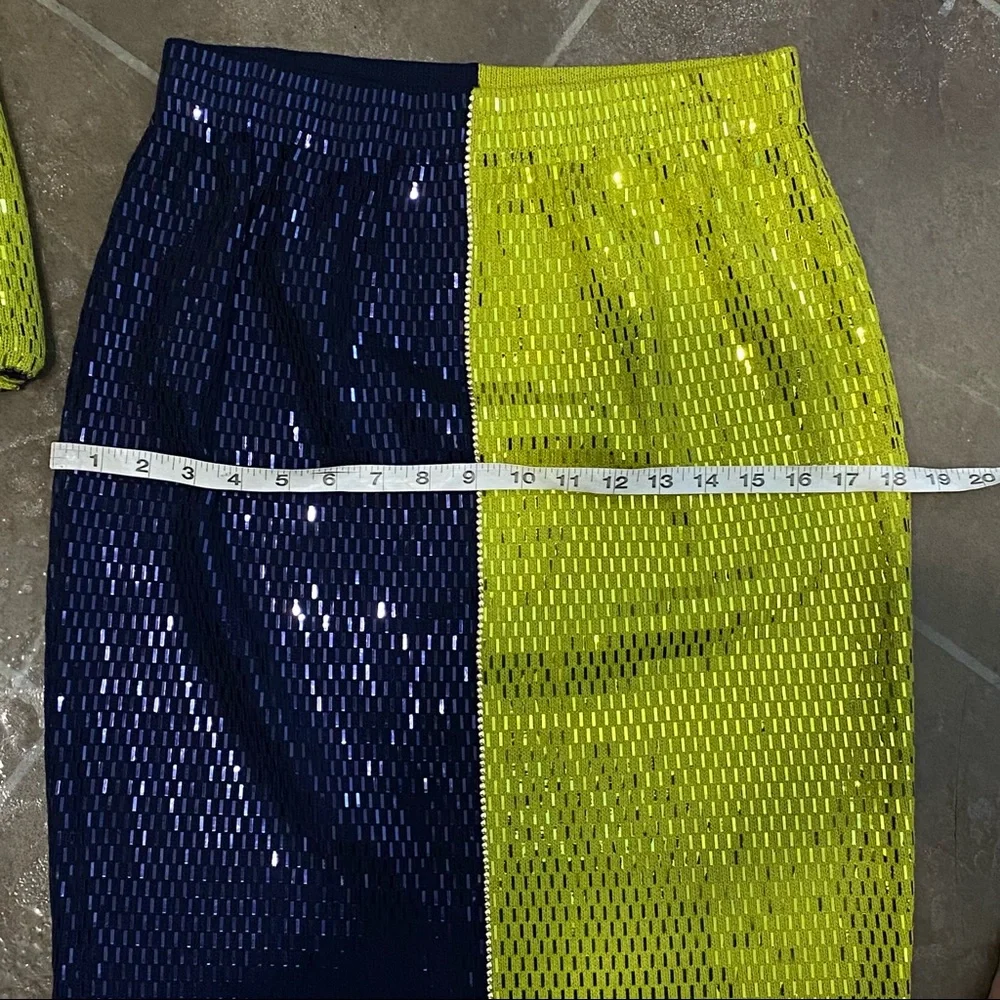vtg St John • Santana Knit Colorblock 2 pc Skirt Set • Sequins • USA